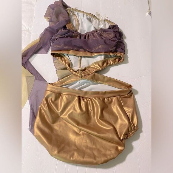 Kelle custom solo 2 piece look leotard Dance Costume purple gold faux leather SA - Picture 4 of 10